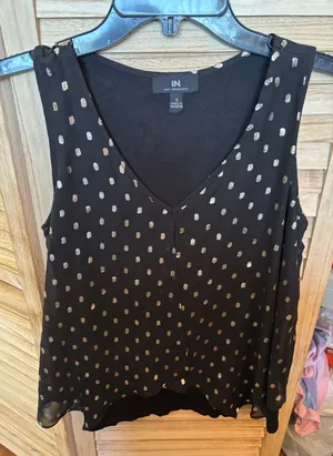 I.N San Francisco V-Neck Sleeveless Top with Gold Dot Print Small thumbnail 1
