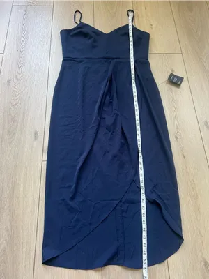 Lulus NWT Reinette Navy Blue Midi Dress Spaghetti Strap Wrap Front Slit Size XL thumbnail 14