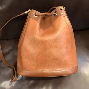 BURBERRYS Brown Leather Drawstring Bucket Bag Nova Check Lining VINTAGE thumbnail 6