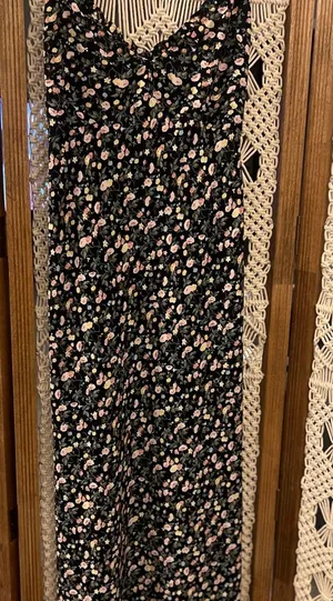 Abercrombie Fitch Black Floral Maxi Dress with Adjustable Tie Back Straps thumbnail 1