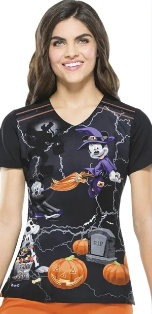 Disney Halloween Mickey Mouse Witch Black T-Shirt thumbnail 1