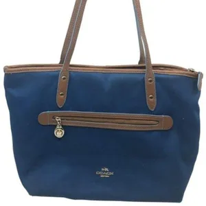 COACH Large Blue Brown Fabric Shoppers Tote thumbnail 1