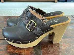 Ruff Hewn Dark Brown Leather Platform Clogs 3" Size 9 thumbnail 1