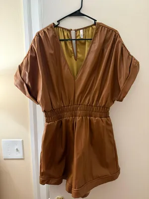 Camel Leather Romper Tan Size L thumbnail 1