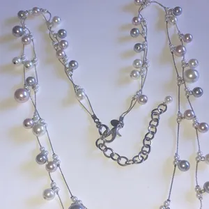 Chico's Silver Tone Faux Pearl Beaded Boho Double Strand Necklace thumbnail 3