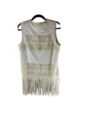 Bagatelle Collection White Sleeveless Faux Suede Lace Fringe Vest M FLAW thumbnail 3