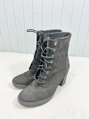Timberland Women's Dark Gray Suede Lace-Up Block Heel Ankle Boots Size 9 thumbnail 4