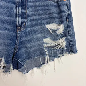 American Eagle Stretch 90s Boyfriend Denim Shorts Frayed Waist High Rise Size 10 thumbnail 3