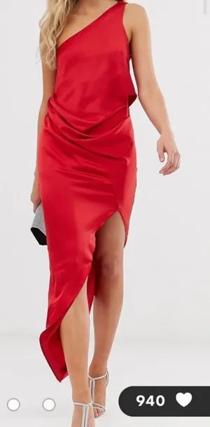 ASOS DESIGN satin one shoulder drape midi‎ dress in red womens size 8 C27 thumbnail 1