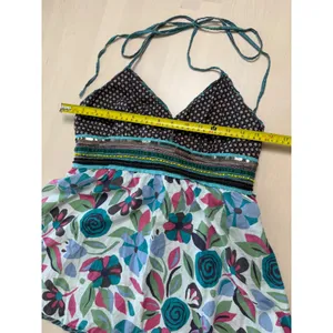 Womens‎ Floral Halter Top Brown Teal Boho Beaded Sequin Empire Babydoll Waist 8 thumbnail 5