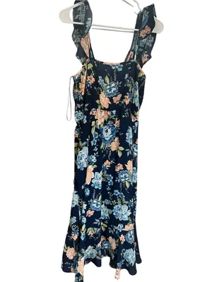 Sleeveless Navy Floral Wrap Dress - Brand: Lulu's thumbnail 3