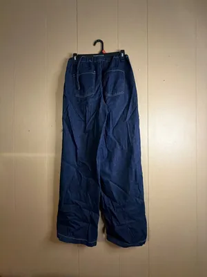 Zara Drawstring Waist Wide Leg Denim Pants Dark Blue Size XS thumbnail 4