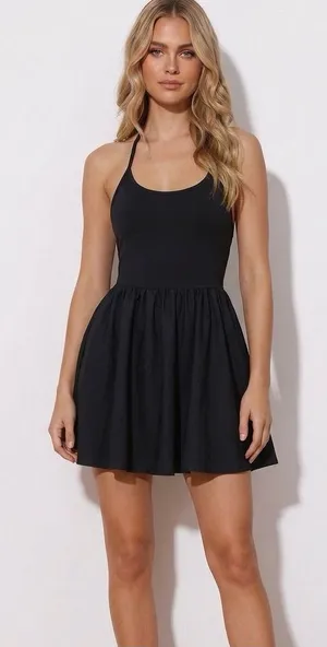 American Apparel Black Nylon Tricot Figure Skater Dress Size Small Halter Mini thumbnail 1