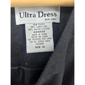 Ultra Dress Linen Dress Womens 10 Palm Tree‎ Embroidery Black Sleeveless EUC thumbnail 2