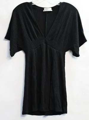 Urban Outfitters Claudia Dress Ribbed Knit Plunging Mini Size XS Black thumbnail 2