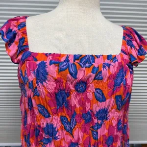 Rose & Olive NWT Pink Floral Print Smocked Wide Ruffle Strap Top Size Small thumbnail 2