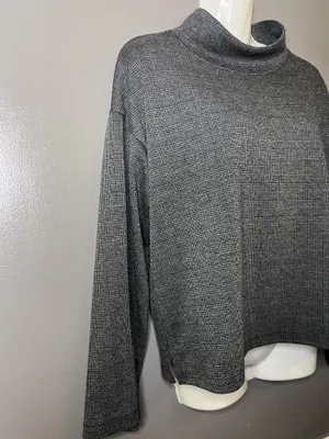 Madewell Blouse Womens Small Gray Check Mock Neck Long Sleeve Stretch Top thumbnail 3