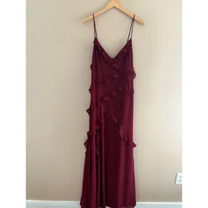 Lulus Fancy Sweetness Wine Red Ruffled Lace-Up Sleeveless Maxi Dress Size XL NWT thumbnail 3