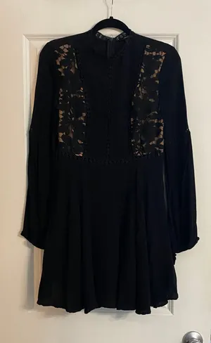 Black Lace Long Sleeve Mini Dress thumbnail 1