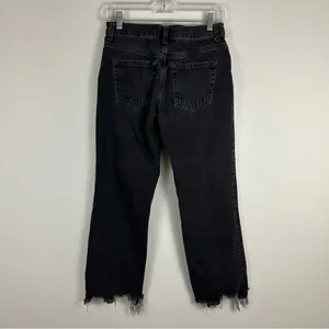 Free People We the Free | Black Distressed Raw Hem Straight Leg Maggie Jeans Size 25 thumbnail 7