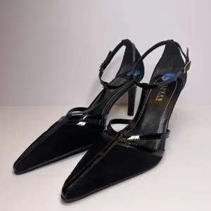 Vintage Y2K Lauren Ralph Lauren Winona Heels 7.5B Black T Strap Pointed Toe thumbnail 4