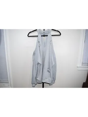Edgy Gray Cold Shoulder Cutout Sweatshirt XXL Long Sleeve Top Distressed thumbnail 9