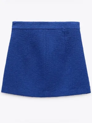 Zara Sapphire Blue Tweed Mini Skirt with Gold Buttons thumbnail 4
