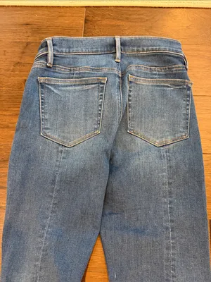 LOFT High Waist Flare Crop Jeans Size 26 2 Raw Hem Back Slit Denim - C61-139 thumbnail 6