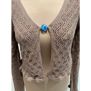 Sincerely Jules Brown Pointelle Crop Sweater Festival Boho Fairy Open Knit thumbnail 2