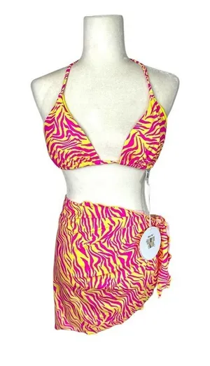 Princess Polly Swim 2 Pc Set Bikini‎ Top Wrap Sarong Skirt Pink Yellow Zebra 10 thumbnail 1