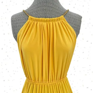 Yellow Goddess Maxi Dress Gold Rope Halter Tiered Long Resort T Bags LA Size S thumbnail 2
