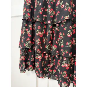 Draper James RSVP Black Red Floral Tiered Midi Skirt Elastic Waist Large L thumbnail 8