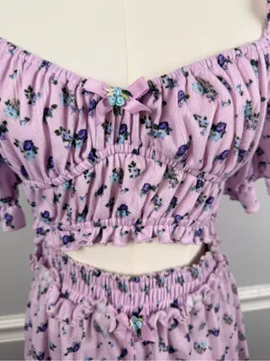 2 PIECE FOR LOVE & LEMONS Lola Pointelle Crop Top & Shorts set size small thumbnail 3