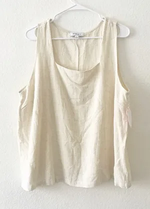 NEW Gilli Linen Blend Blouse Cream‎ Beige Size 2x thumbnail 1