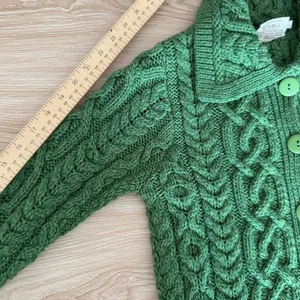 Saol XS Aran Irish Cardigan Cable Knit Merino Wool Green St. Patrick’s Day thumbnail 9