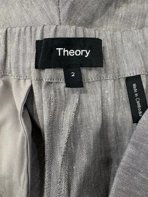 🌟 THEORY 🌟 TREECA PULL ON ELASTIC STRETCH LINEN ANKLE PANT TROUSER GRAY SZ 2 thumbnail 6