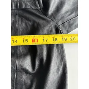 ⁠a.n.a Womens Black Genuine Leather Bomber Jacket Band Collar Medium Zip Y2K thumbnail 3