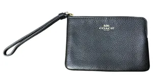 NWT Coach Corner Zip Wristlet Wallet Polished Pebble Leather Black CP483 IMBLK thumbnail 1