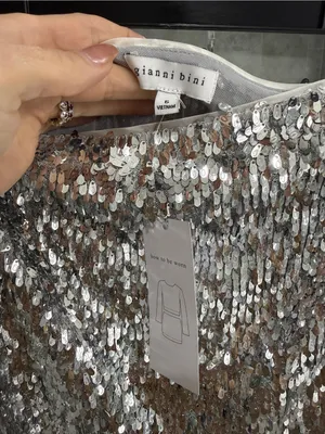 Gianni Bini Silver Sequin Mini Skirt w/Organza - Women Size 6 *NWT thumbnail 4