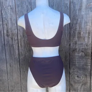 Mocha Brown Scoop Neck High Waisted 2 Piece Swim Bikini Set Size S thumbnail 2