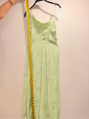 For Love & Lemons Llana Satin Midi Dress Elegant Feminine Lime Green Size S thumbnail 3