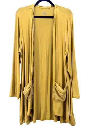 LOGO By Lori Goldstein Longline Cardigan Mustard Yellow 1X‎ thumbnail 1