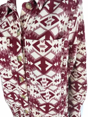 NWTs Ariat Fillmore Shirt Jacket in Burgundy and Cream Aztec Pattern, Size M thumbnail 2
