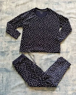 Nautica Navy Blue Polka Dot Plush Velour Pajama Set Women's Small thumbnail 1