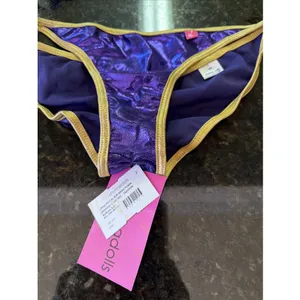 Chynna Dolls Bikini Swimwear Dancer Sz S/M Orange Purple Shimmer Gold Scrunch thumbnail 2