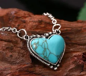 Cute cowgirl/western style silver chain with cute turquoise heart center… thumbnail 2