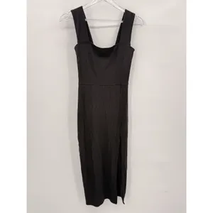 Reformation Cassi Knit Dress Small Black Ribbed Sleeveless Midi Slit Fitted Rib thumbnail 5