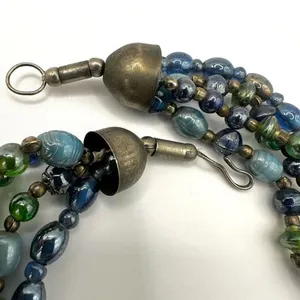 Blue green silver tone multi strand vintage necklace thumbnail 6
