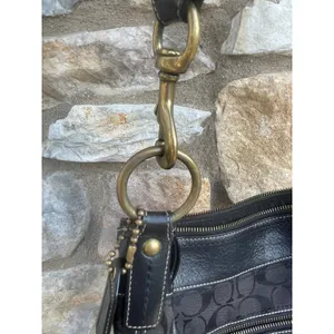 Coach #10403 purse black signature logo jacquard bronze hardware thumbnail 9