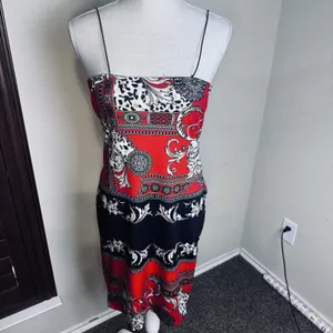 SheIn Baroque Red Black Sleeveless Dress Size S Knee Length Bodycon Stretchy thumbnail 2
